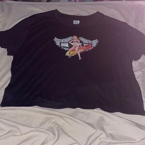 Black Short Sleeve Graphic Tee - Angel Pinup Rocket